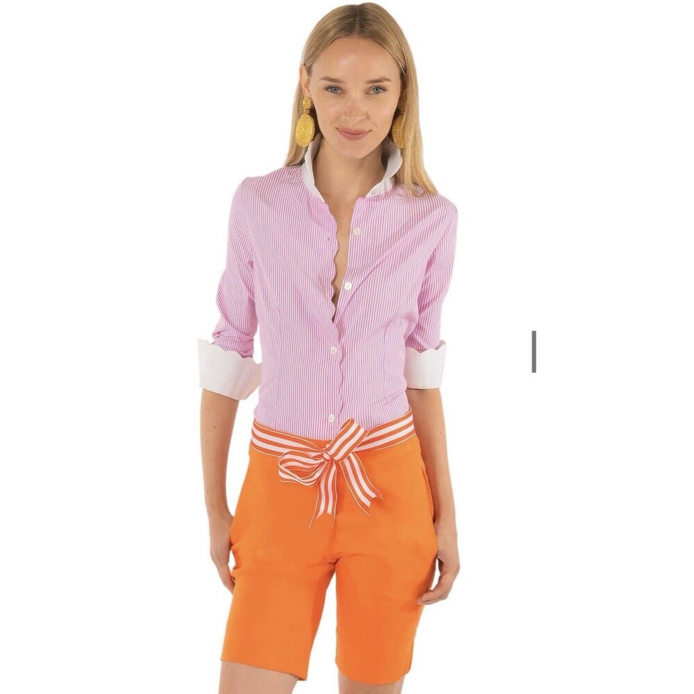 NWT Gretchen Scott Orange Gripeless Bermuda Shorts Size Large (no Belt)